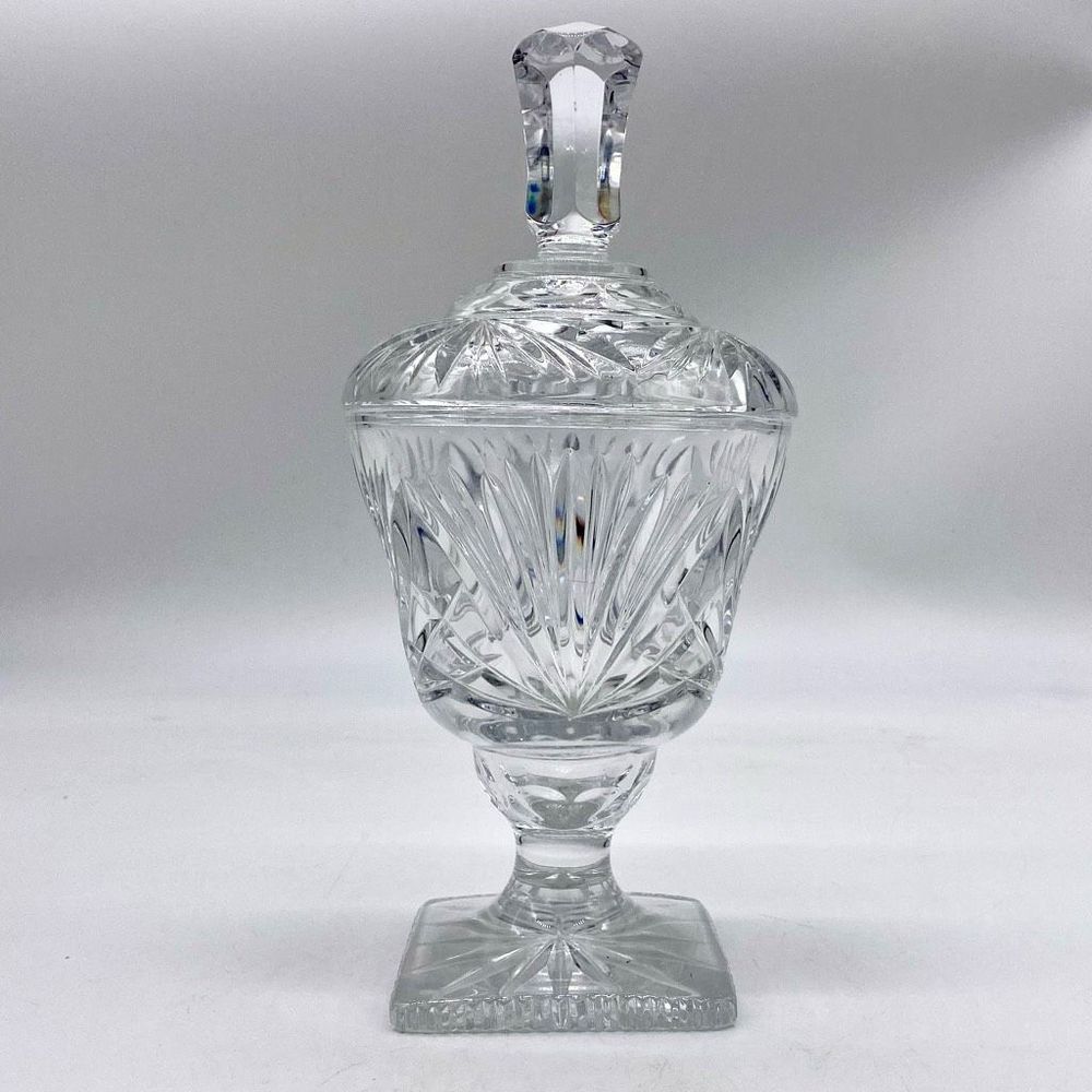 American Brilliant Cut Crystal Lidded Apothecary Jar Pedestal Urn